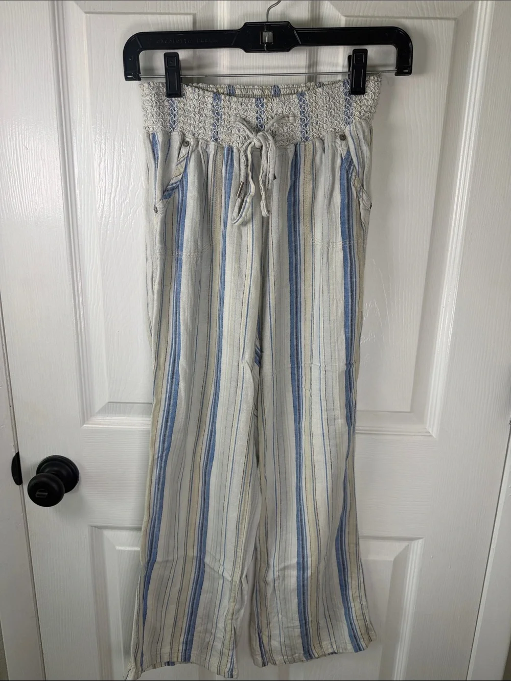 Rewash Blue and White Striped Smocked Waist Wide-Leg Pants